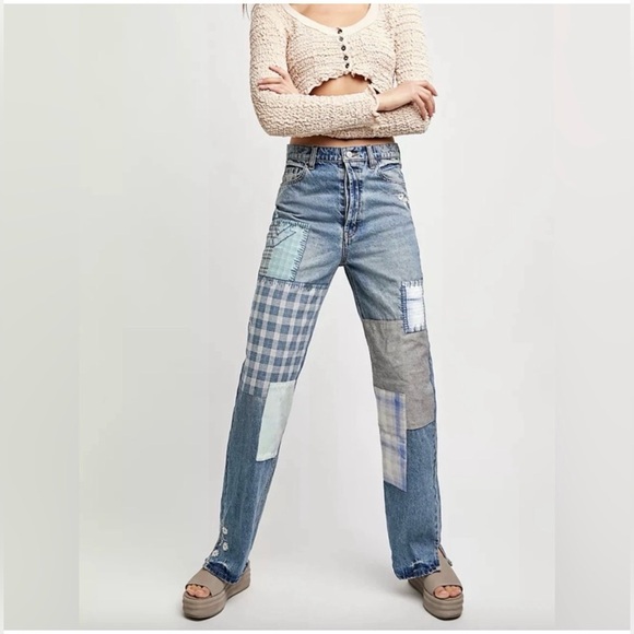 Free People Steinbeck Patched Straight-Leg Jeans size 27 - Picture 2 of 11